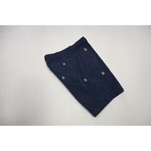 J Crew Khaki Chino Shorts Navy Sailing Anchor Casual Flat 10.5" INS Mens Sz 33